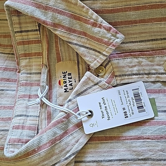 marine layer hemp tencel shirt in warm multi stripe - Picture 3 of 6